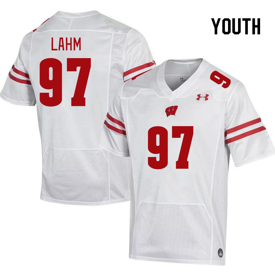 Youth #97 Gavin Lahm Winsconsin Badgers College Football Jerseys Stitched Sale-White - Click Image to Close